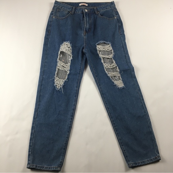 mele & pere Denim - NWT Mele & Pere distressed boyfriend jeans with crystal detail size medium